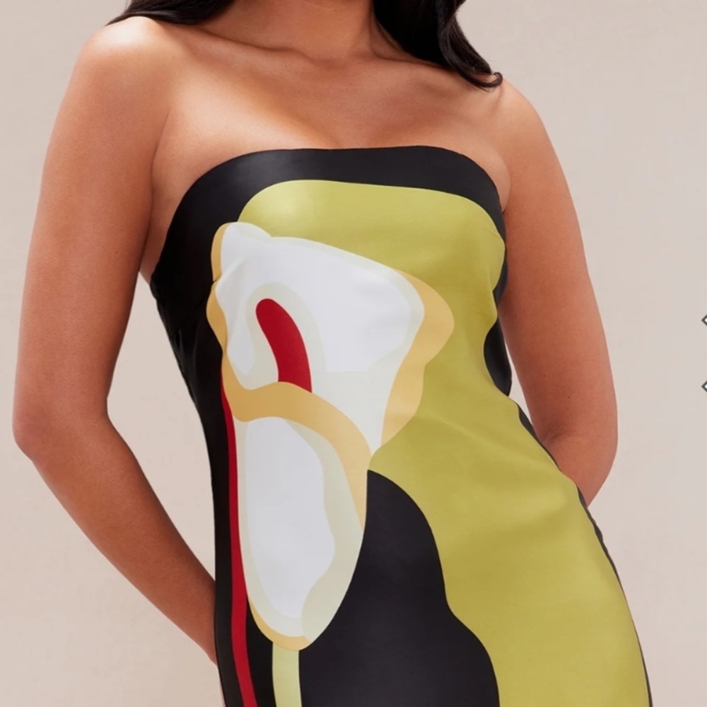 Elegant Strapless Black and Multicolored Dress